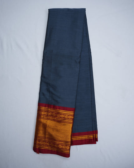 Narayanapet Mercerized Cotton Saree in Elegant Steel Blue with Traditional Rich Zari Border | Soft Finish & Lightweight Drape