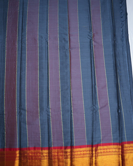 Narayanapet Mercerized Cotton Saree in Elegant Steel Blue with Traditional Rich Zari Border | Soft Finish & Lightweight Drape