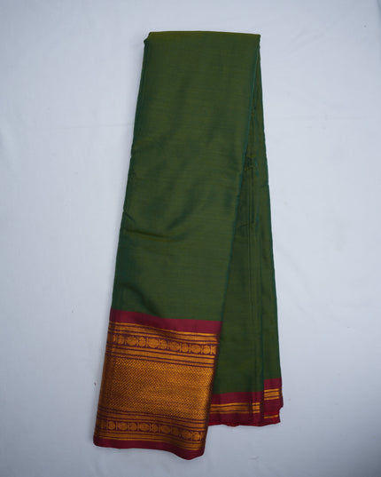 Narayanapet Mercerized Cotton Saree in Elegant Olive Green with Rich Zari Border | Soft Finish & Lightweight Drape