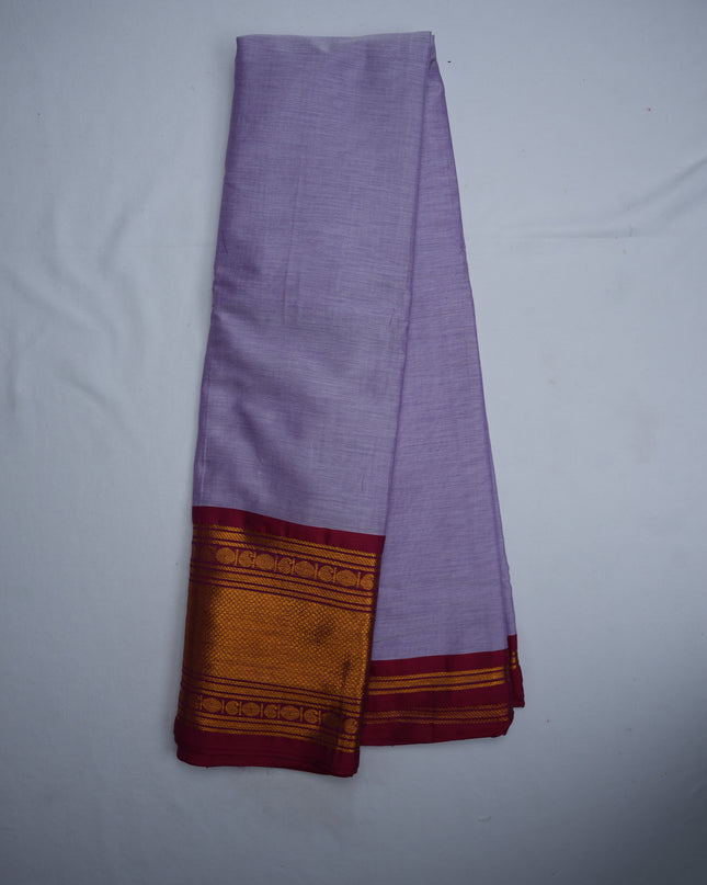 Narayanapet Mercerized Cotton Saree in Elegant Lavender Lilac with Rich Zari Border | Soft Finish & Lightweight Drape