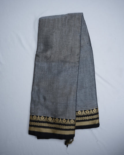 Narayanapet Mercerized Cotton Saree in Elegant Ash Grey with Traditional Woven Border | Soft Finish & Lightweight Drape