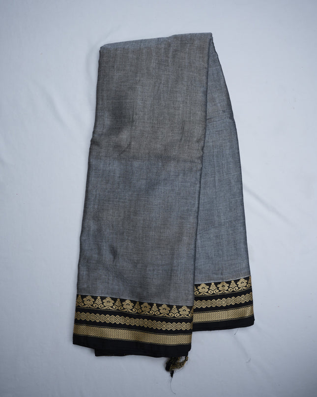 Narayanapet Mercerized Cotton Saree in Elegant Ash Grey with Traditional Woven Border | Soft Finish & Lightweight Drape