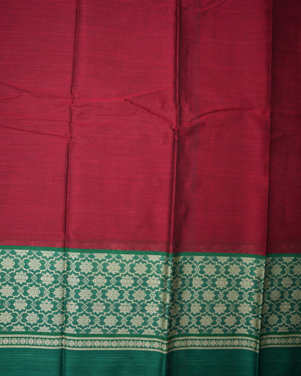 Narayanapet Mercerized Cotton Saree in Rich Ruby Red with Emerald Green Jacquard Border | Soft Finish & Lightweight Drape