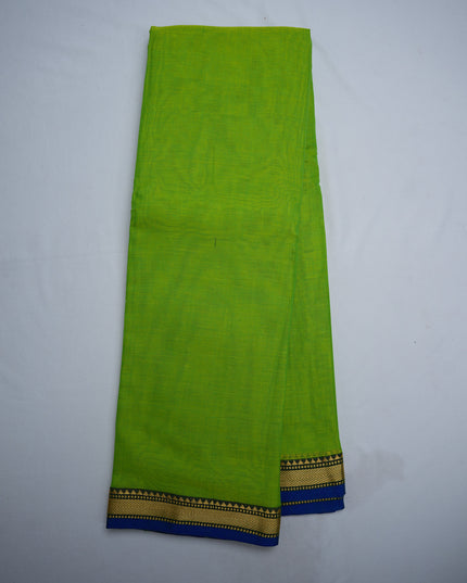 Premium Narayanapet Mercerized Cotton Saree in Vibrant Parrot Green with Elegant Small Border | Soft Finish & Lightweight Drape
