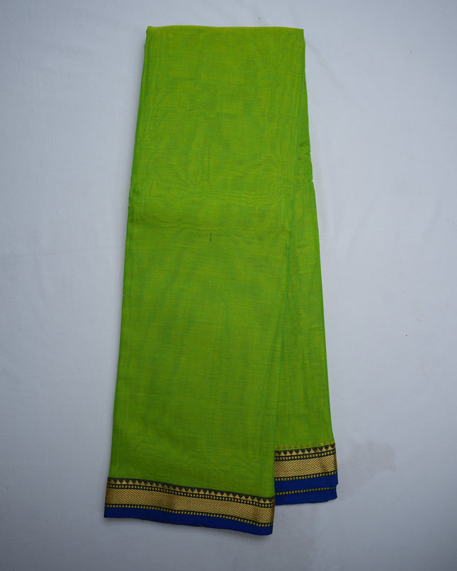 Premium Narayanapet Mercerized Cotton Saree in Vibrant Parrot Green with Elegant Small Border | Soft Finish & Lightweight Drape