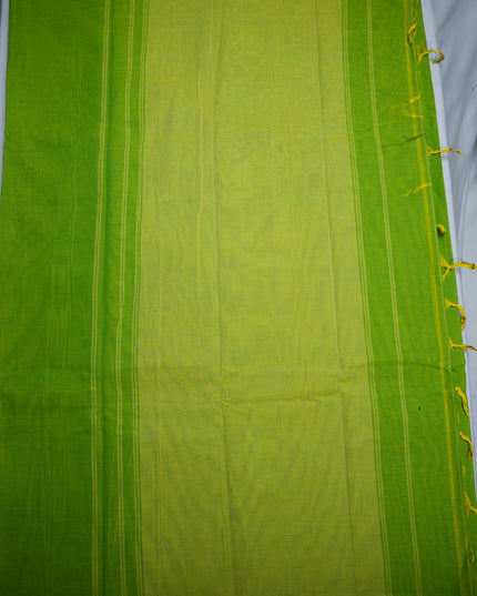 Premium Narayanapet Mercerized Cotton Saree in Vibrant Parrot Green with Elegant Small Border | Soft Finish & Lightweight Drape