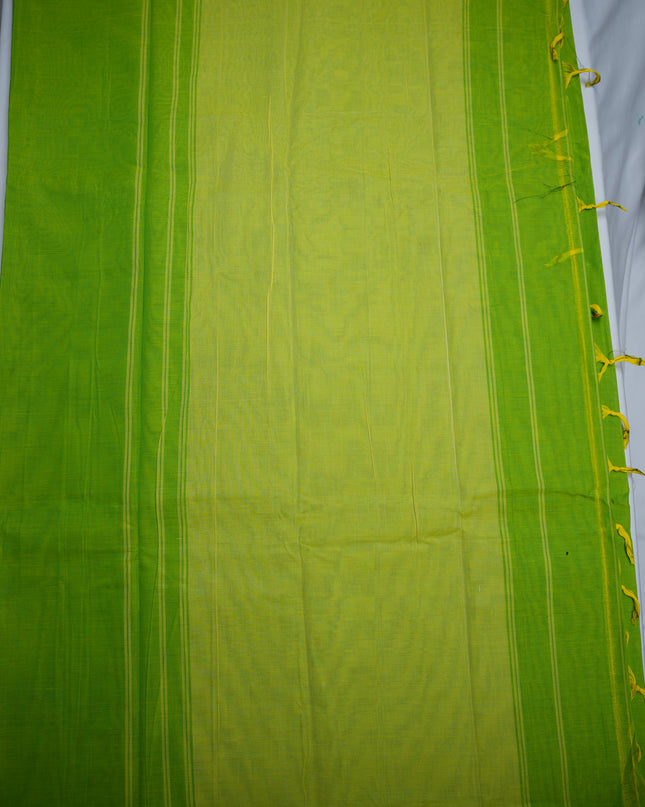 Premium Narayanapet Mercerized Cotton Saree in Vibrant Parrot Green with Elegant Small Border | Soft Finish & Lightweight Drape