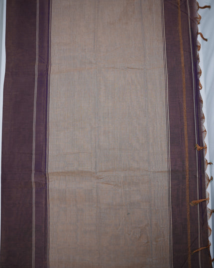 Premium Narayanapet Mercerized Cotton Saree in Smoky Taupe Brown with Elegant Small Border | Soft Finish & Lightweight Drape
