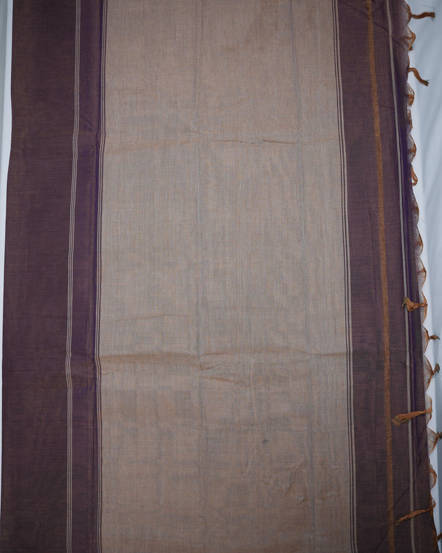 Premium Narayanapet Mercerized Cotton Saree in Smoky Taupe Brown with Elegant Small Border | Soft Finish & Lightweight Drape