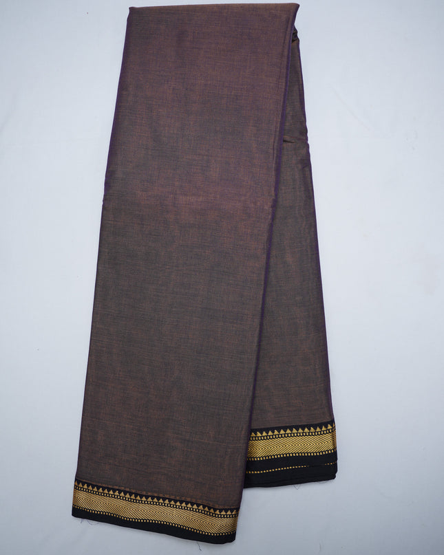 Premium Narayanapet Mercerized Cotton Saree in Smoky Taupe Brown with Elegant Small Border | Soft Finish & Lightweight Drape