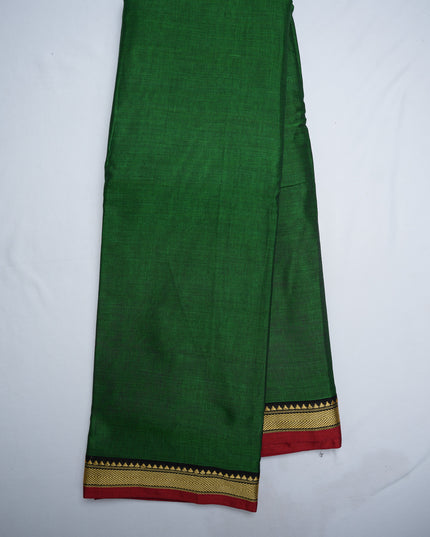 Premium Narayanapet Mercerized Cotton Saree in Deep Emerald Green with Elegant Small Border | Soft Finish & Lightweight Drape