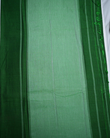 Premium Narayanapet Mercerized Cotton Saree in Deep Emerald Green with Elegant Small Border | Soft Finish & Lightweight Drape