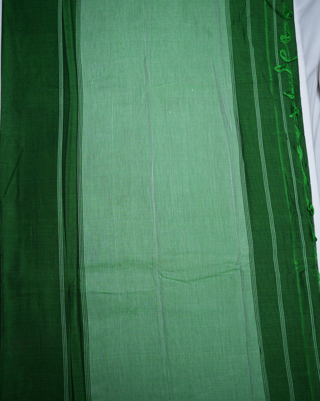 Premium Narayanapet Mercerized Cotton Saree in Deep Emerald Green with Elegant Small Border | Soft Finish & Lightweight Drape