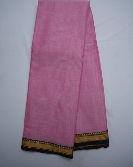 Narayanapet Mercerized Cotton Saree in Elegant Baby Pink with Traditional Small Border | Soft Finish & Lightweight Drape