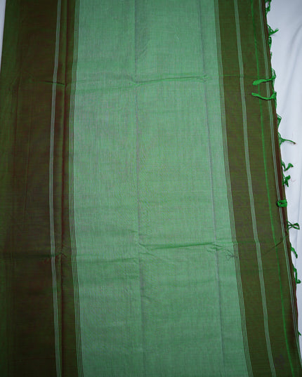 Narayanapet Mercerized Cotton Saree in Elegant Olive Green with Traditional Small Border | Soft Finish & Lightweight Drape