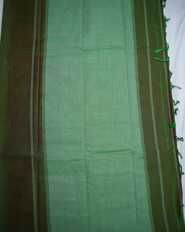 Narayanapet Mercerized Cotton Saree in Elegant Olive Green with Traditional Small Border | Soft Finish & Lightweight Drape