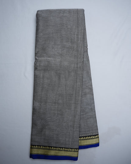 Narayanapet Mercerized Cotton Saree in Elegant Ash Grey with Traditional Small Border | Soft Finish & Lightweight Drape