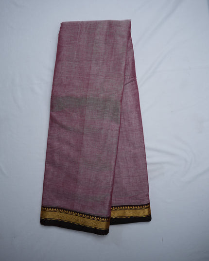 Narayanapet Mercerized Cotton Saree in Elegant Dusty Rose Pink with Traditional Small Border | Soft Finish & Lightweight Drape