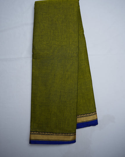 Narayanapet Mercerized Cotton Saree in Elegant Olive Green with Traditional Small Border | Soft Finish & Lightweight Drape