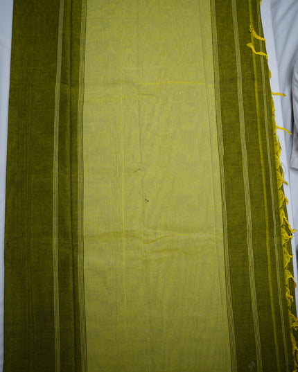 Narayanapet Mercerized Cotton Saree in Elegant Olive Green with Traditional Small Border | Soft Finish & Lightweight Drape