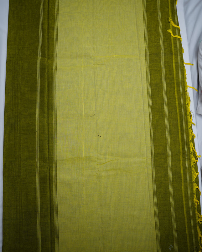 Narayanapet Mercerized Cotton Saree in Elegant Olive Green with Traditional Small Border | Soft Finish & Lightweight Drape