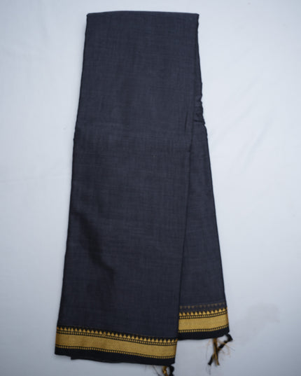 Narayanapet Mercerized Cotton Saree in Elegant Deep Navy Blue with Traditional Small Border | Soft Finish & Lightweight Drape