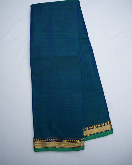 Narayanapet Mercerized Cotton Saree in Elegant Deep Teal Blue with Traditional Small Border | Soft Finish & Lightweight Drape