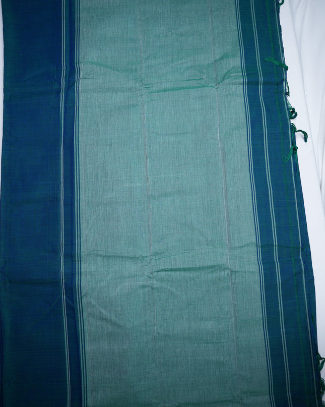 Narayanapet Mercerized Cotton Saree in Elegant Deep Teal Blue with Traditional Small Border | Soft Finish & Lightweight Drape