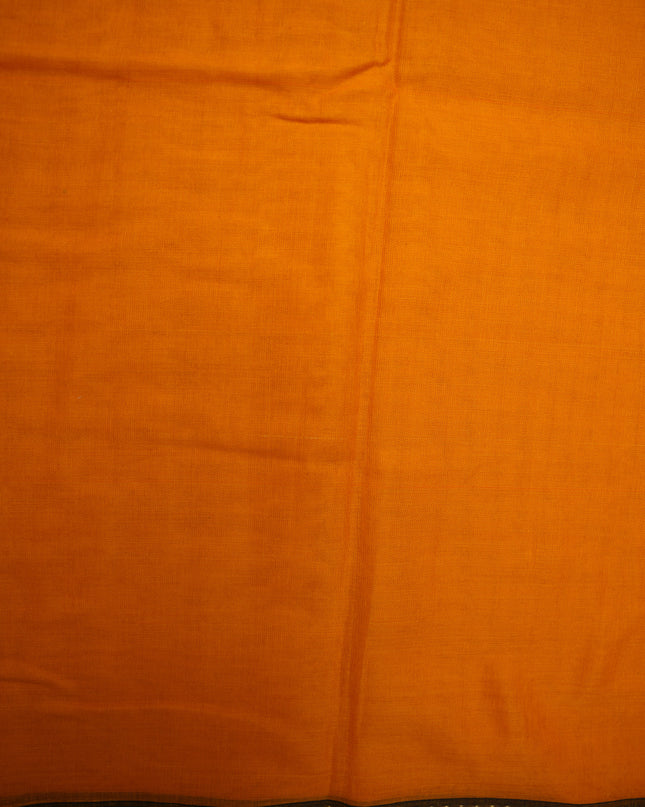 Narayanapet Mercerized Cotton Saree in Vibrant Tangerine Orange with Traditioanal Small Border | Soft Finish & Lightweight Drape