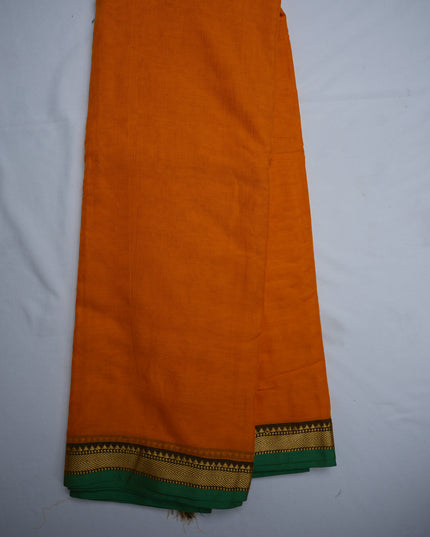 Narayanapet Mercerized Cotton Saree in Vibrant Tangerine Orange with Traditioanal Small Border | Soft Finish & Lightweight Drape