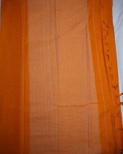 Narayanapet Mercerized Cotton Saree in Vibrant Tangerine Orange with Traditioanal Small Border | Soft Finish & Lightweight Drape