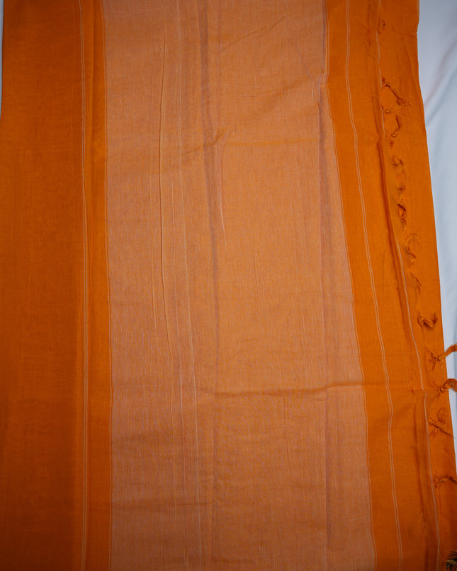 Narayanapet Mercerized Cotton Saree in Vibrant Tangerine Orange with Traditioanal Small Border | Soft Finish & Lightweight Drape