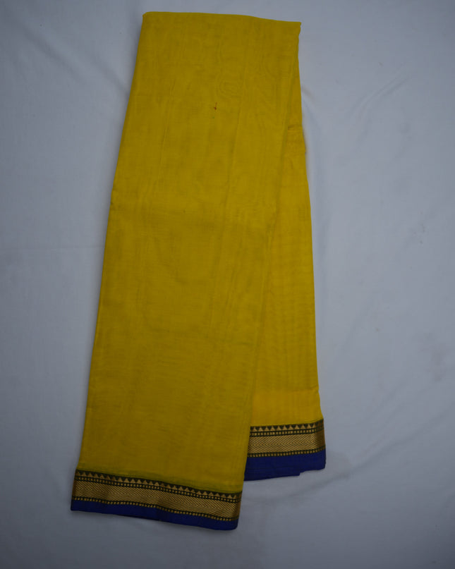Premium Narayanapet Mercerized Cotton Saree in Bright Mustard Yellow with Elegant Small Border | Soft Finish & Lightweight Drape
