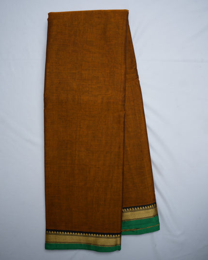 Narayanapet Mercerized Cotton Saree in Elegant Mustard Brown with Traditional Small Border | Soft Finish & Lightweight Drape