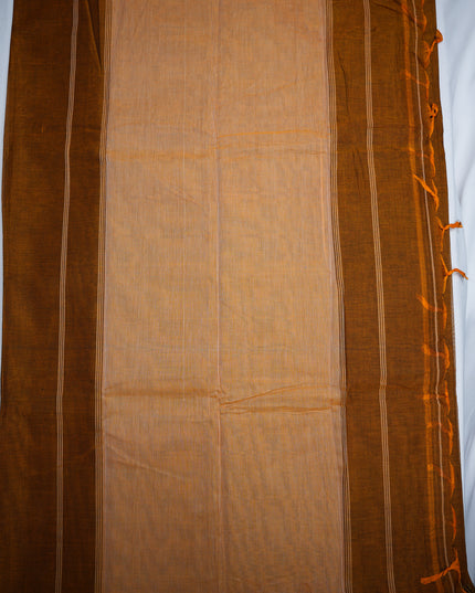 Narayanapet Mercerized Cotton Saree in Elegant Mustard Brown with Traditional Small Border | Soft Finish & Lightweight Drape