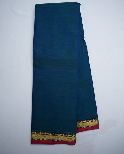 Narayanapet Mercerized Cotton Saree in Elegant Deep Teal Blue with Traditional Small Border | Soft Finish & Lightweight Drape