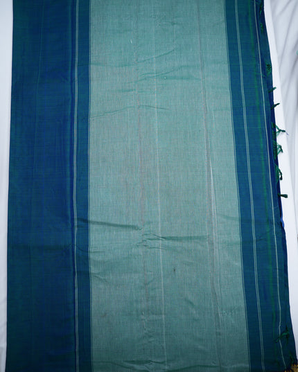 Narayanapet Mercerized Cotton Saree in Elegant Deep Teal Blue with Traditional Small Border | Soft Finish & Lightweight Drape