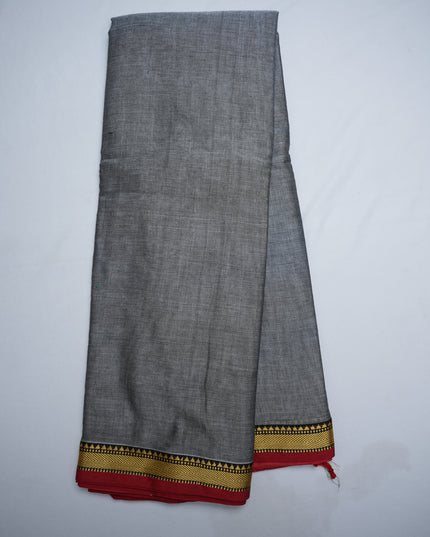 Narayanapet Mercerized Cotton Saree in Elegant Ash Grey with Traditional Small Border | Soft Finish & Lightweight Drape