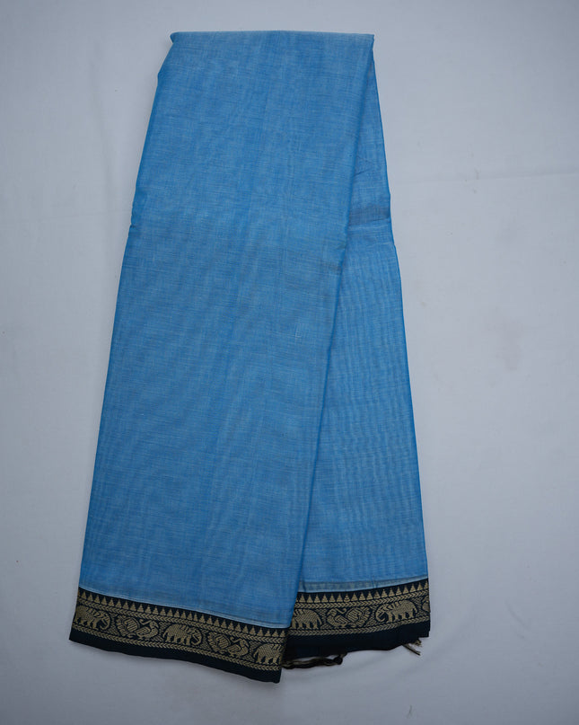 Premium Narayanapet Mercerized Cotton Saree in Sky Blue with Traditional Small Border | Soft Finish & Lightweight Drape