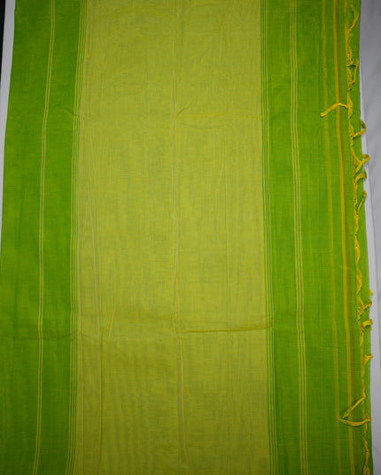 Premium Narayanapet Mercerized Cotton Saree in Vibrant Parrot Green with Traditional Small Border | Soft Finish & Lightweight Drape