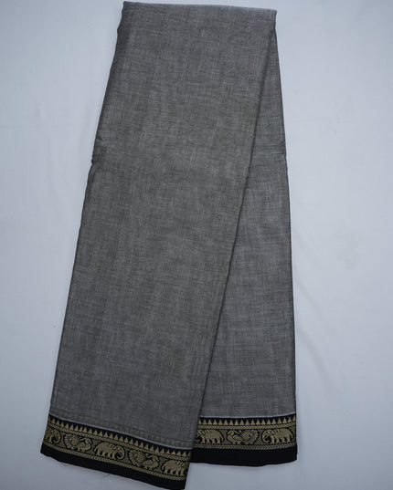 Premium Narayanapet Mercerized Cotton Saree in Elegant Ash Grey with Traditional Small Border | Soft Finish & Lightweight Drape