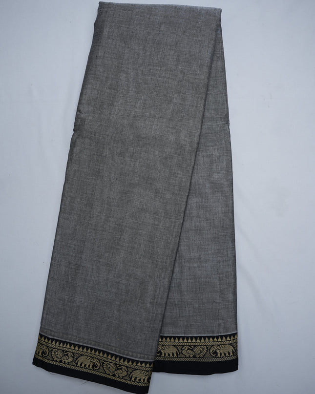 Premium Narayanapet Mercerized Cotton Saree in Elegant Ash Grey with Traditional Small Border | Soft Finish & Lightweight Drape