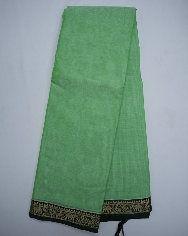Premium Narayanapet Mercerized Cotton Saree in Refreshing Mint Green with Traditional Small Border | Soft Finish & Lightweight Drape
