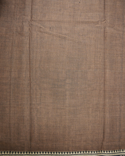 Premium Narayanapet Mercerized Cotton Saree in Smoky Taupe Brown with Traditional Elephant-Peacock Border | Soft Finish & Lightweight Drape