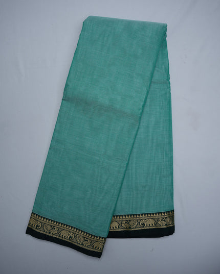 Premium Narayanapet Mercerized Cotton Saree in Elegant Aqua Green with Traditional Small Border | Soft Finish & Lightweight Drape