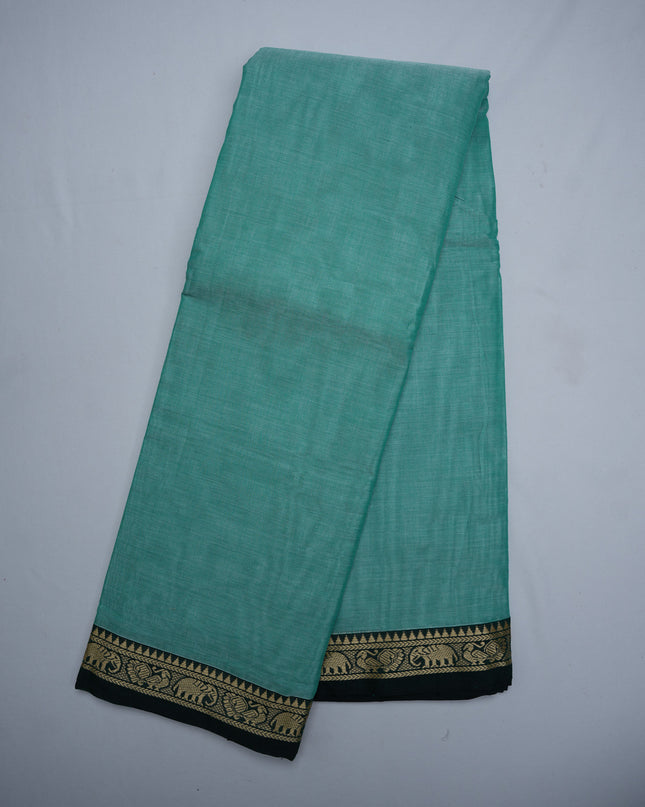 Premium Narayanapet Mercerized Cotton Saree in Elegant Aqua Green with Traditional Small Border | Soft Finish & Lightweight Drape