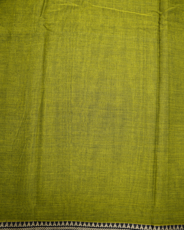 Premium Narayanapet Mercerized Cotton Saree in Olive Green with Traditional Elephant-Peacock Border | Soft Finish & Lightweight Drape
