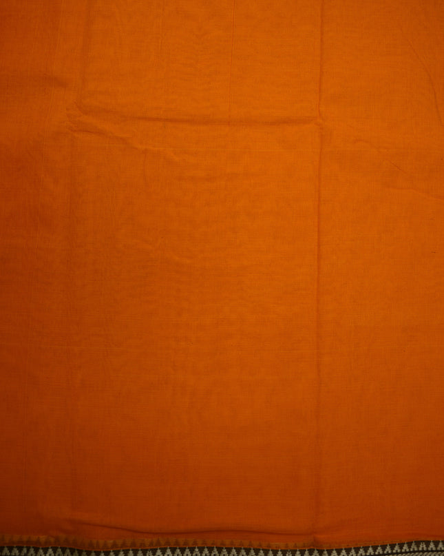 Premium Narayanapet Mercerized Cotton Saree in Bright Saffron Orange with Traditional Elephant-Peacock Border | Soft Finish & Lightweight Drape