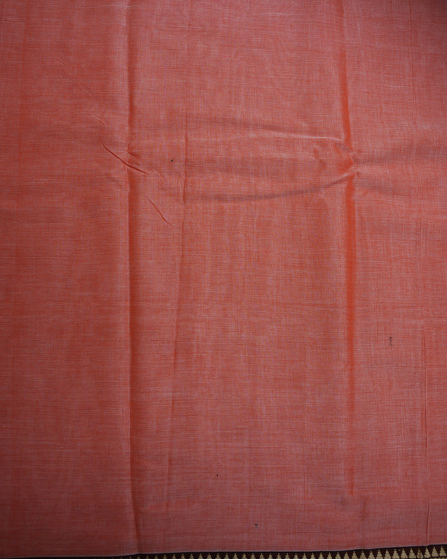 Premium Narayanapet Mercerized Cotton Saree in Soft Peach Pink with Traditional Elephant-Peacock Border | Soft Finish & Lightweight Drape