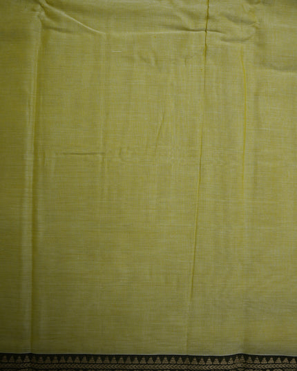 Narayanapet Mercerized Cotton Saree in Elegant Pastel Lemon Yellow with Traditional Elephant-Peacock Border | Soft Finish & Lightweight Drape